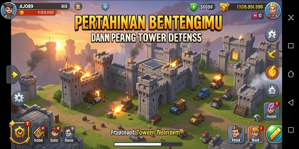 Screenshot AJO89 menampilkan aksi seru dalam permainan Tower Defense.