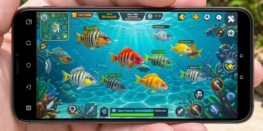Tampilan gameplay seru dalam NEX288 saat menembak ikan.